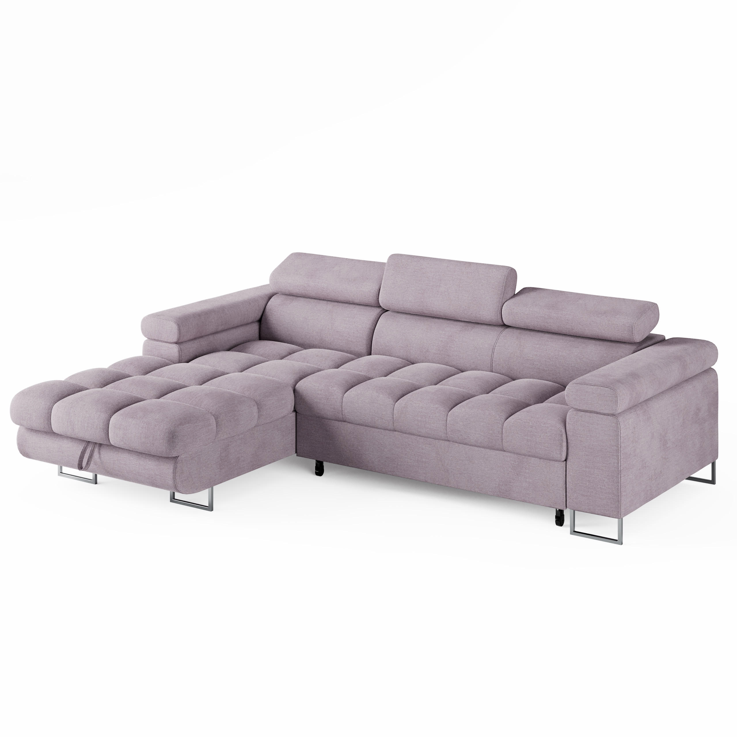 ECKSOFA CLOUD Links Hellrosa L-Form Velours-Stoff mit Schlaffunktion und Bettkasten - Chromfarben/Pink, Holz/Metall (235/275cm) - Barchello