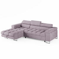 ECKSOFA CLOUD Links Hellrosa L-Form Velours-Stoff mit Schlaffunktion und Bettkasten - Chromfarben/Pink, Holz/Metall (235/275cm) - Barchello