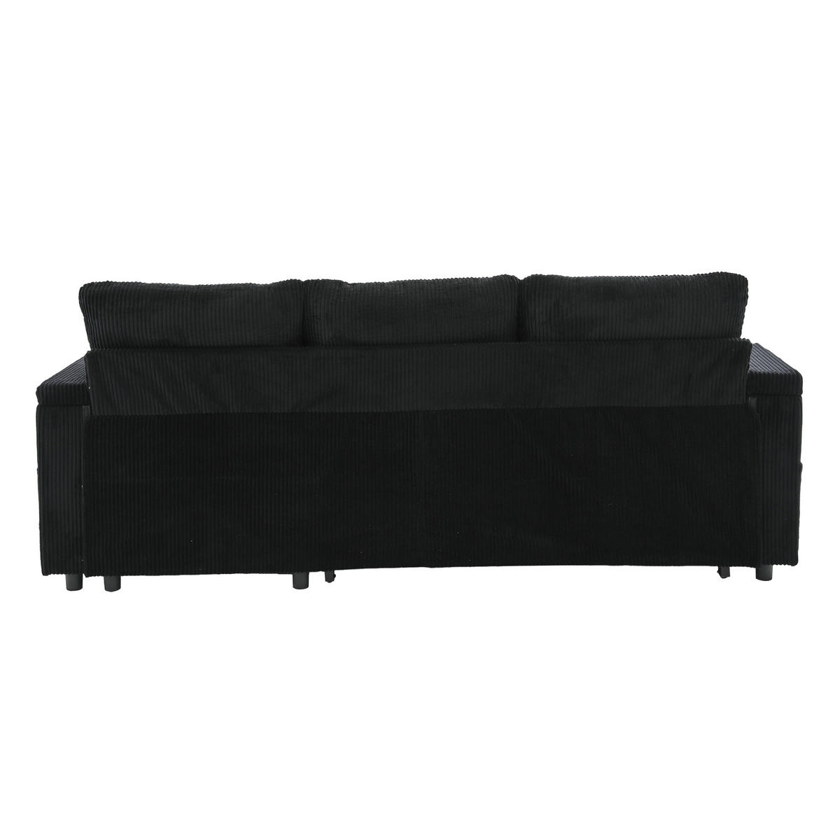 ECKSOFA 3-Sitzer Cord mit Stauraum und USB-C, DE-42576, Schwarz - Schwarz, Metall (212.5/136cm) - ComfortXL