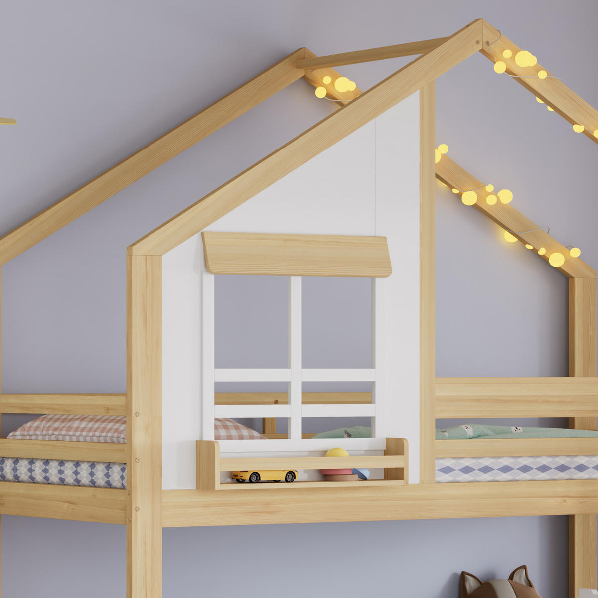 ETAGENBETT 90/200 cm in Weiß & Natur mit Stauraumtreppe und Schubladen - Naturfarben/Weiß, Holz/Holzwerkstoff (90/200cm) - WISHDOR
