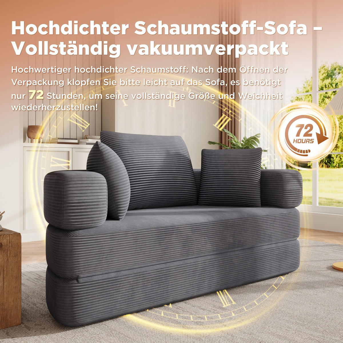 SCHLAFSOFA Loungesofa,Relaxsessel mit Schlaffunktion,klappbar,Cord,Grau - Grau, Textil (173/40/176cm) - LVHOM