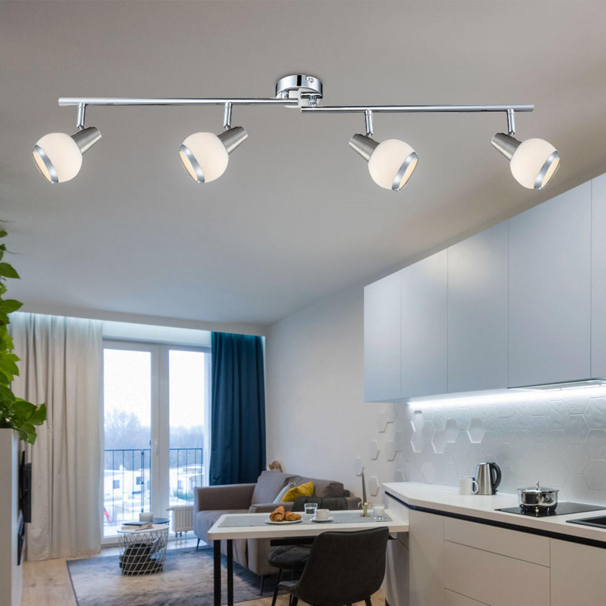 LED DECKENLEUCHTE KARDE Chrom Silber - Silberfarben, Glas (80/8/15cm) - Globo Lighting