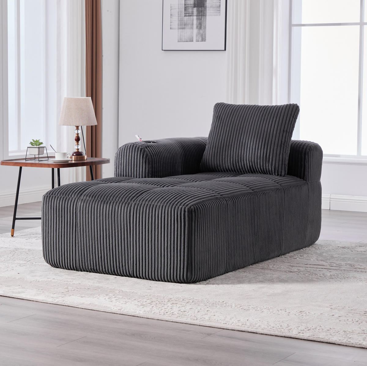 SOFA mit Seitenfächern und Becherhaltern 158 x 93 cm Cord Dark Gray - Dunkelgrau, Kunststoff (158/61/93cm) - Meubliv