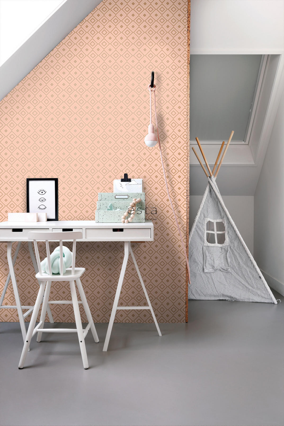 TAPETE Karomuster 53 cm x 10.05 m - Pink, Papier (53/1000cm) - ESTAhome