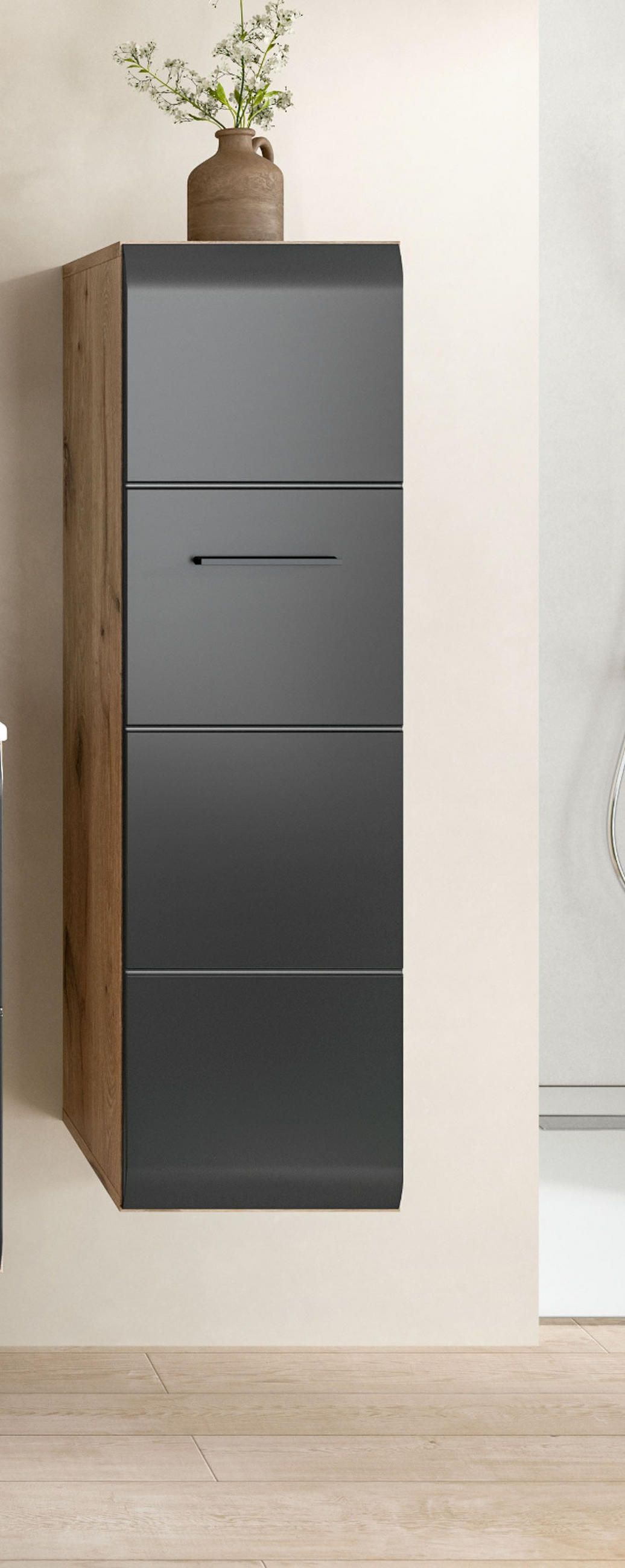 MIDISCHRANK schwarz matt, Eiche, Bad Kommode hängend / stehend 30 cm - Eichefarben/Schwarz, Holzwerkstoff/Kunststoff (30/106/30cm) - Inn.Furn