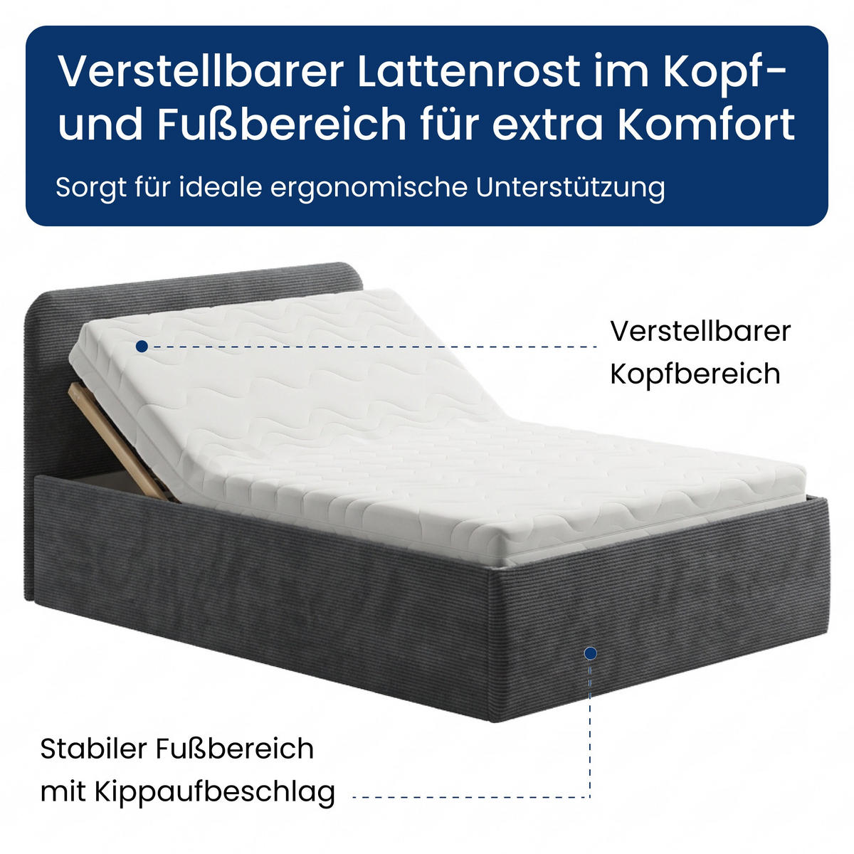 POSLTERBETT 120x200 cm in Anthrazit - Anthrazit, Holzwerkstoff/Textil (120/200cm) - Home Collective