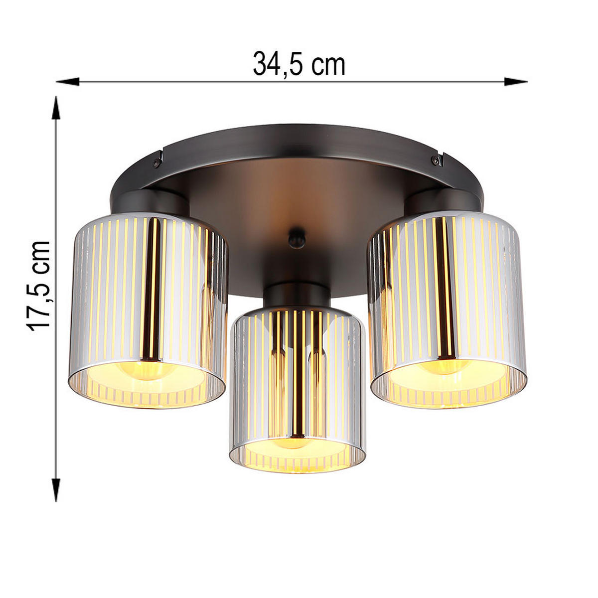 DECKENLEUCHTE Metall Schwarz Glas verchromt - Schwarz, Glas (34.5/34.5/17.5cm) - Globo Lighting