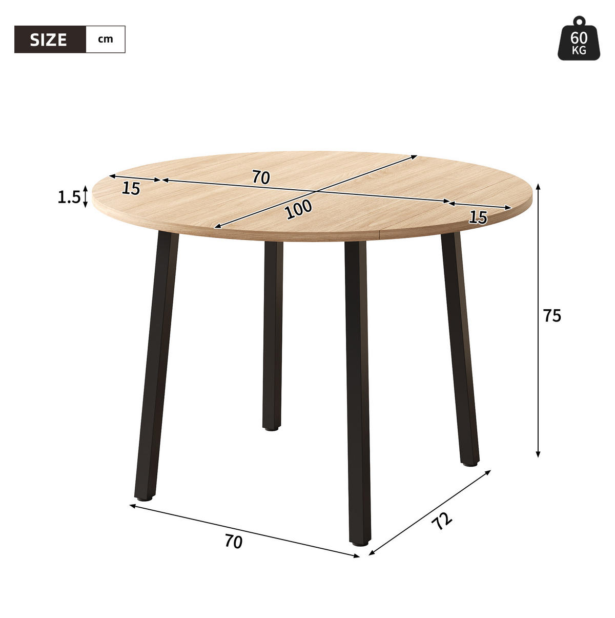 ESSTISCH 100/100 cm mit beidseitig klappbarer Tischplatte, platzsparend für 2-4 Personen, Eichefarben - Eichefarben, Holzwerkstoff (100/100/75cm) - Redom