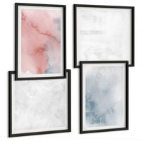 BILDER SET 4er Set - 50x50 cm & 40x60 cm Schwarzer Rahmen - Pastellfarbene Aquarelltexturen - Schwarz, Kunststoff (50/50cm) - TULUP