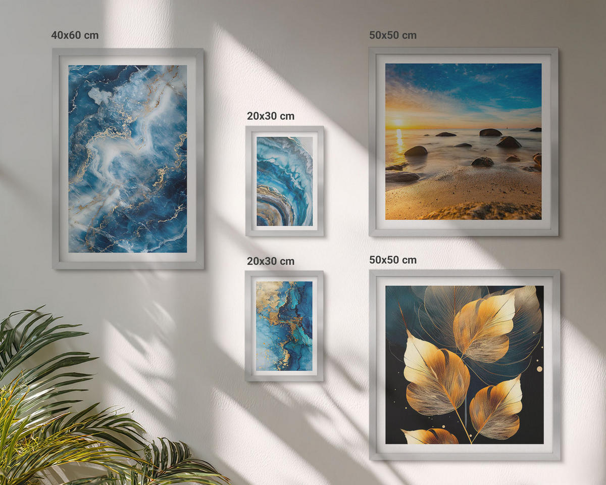 BILDER SET 5er Set - 50x50 cm & 20x30 cm & 40x60 cm Silberner Rahmen - Porträt einer Frau, Auge, Farben, Emotionen - Silberfarben, Kunststoff (40/60cm) - TULUP