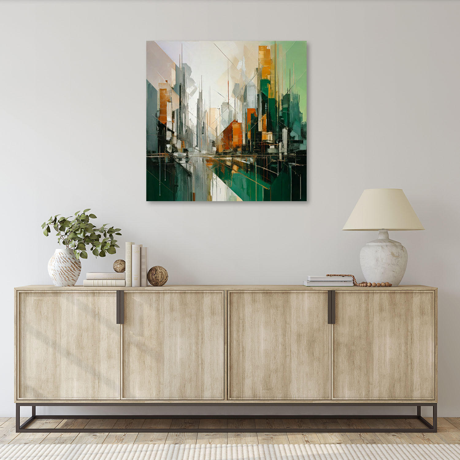 LEINWANDBILD Stadt Abstraktion Geometrisch Grün 50x50cm - Grün, Textil (50/50cm) - Feeby