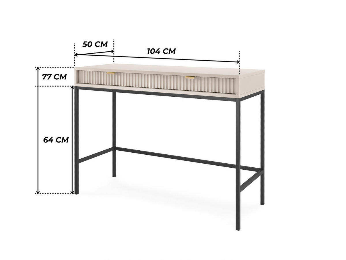 MODERNES Geriffelter Konsolentisch KIOTO T2SZ (Kaschmir, Schwarzes Gestell, Vollauszug) - Kaschmir/Goldfarben, Holzwerkstoff/Metall (50/104/77cm) - Ravio