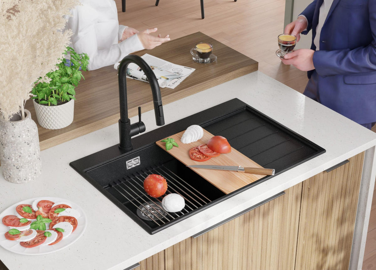 SPÜLBECKEN Sydney, 2-er set Anthrazit 78/50 cm 1 Becken + Ablauf-Set + Küchenzubehörset ab 45er Unterschrank - Chromfarben/Anthrazit, Kunststoff (78/20/50cm) - Primagran