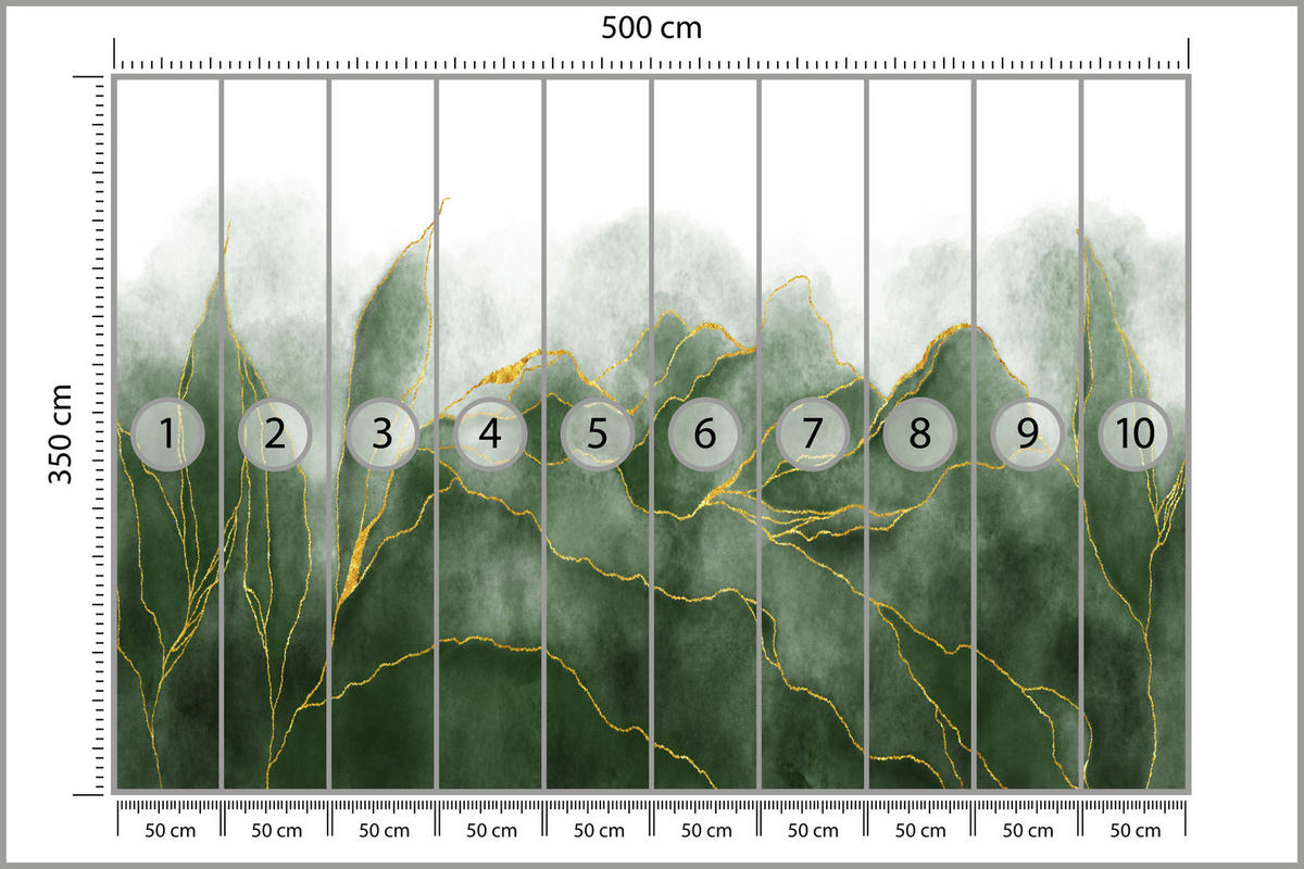 FOTOTAPETE Abstrakte Blätter Glamour Stil 500x350 - Gelb/Grau, Papier (500/350cm) - Muralo
