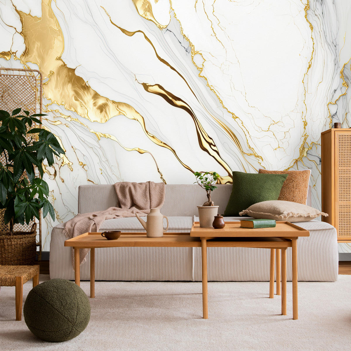 FOTOTAPETE Marmor Abstraktion Glamour Beige Modern Luxus Creme 100x70 - Gelb/Beige, Papier (100/70cm) - Muralo