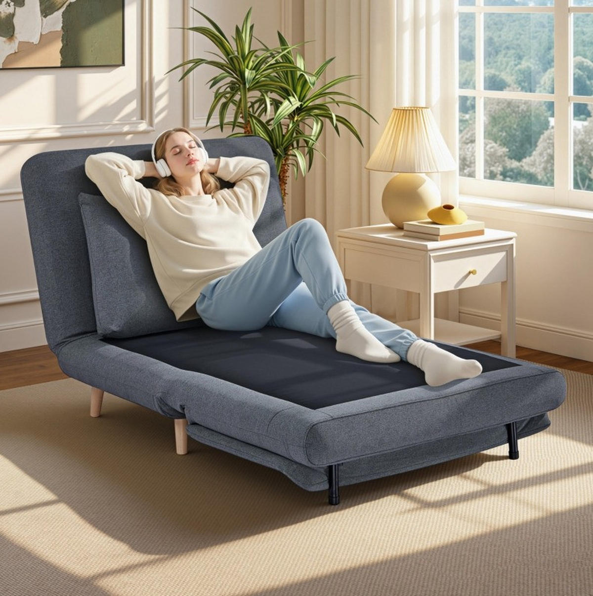 SCHLAFSESSEL 191/95/28 cm Grau aus Polyester mit Klick-Klack-Funktion - Grau, Textil (90/80/95cm) - OKWISH
