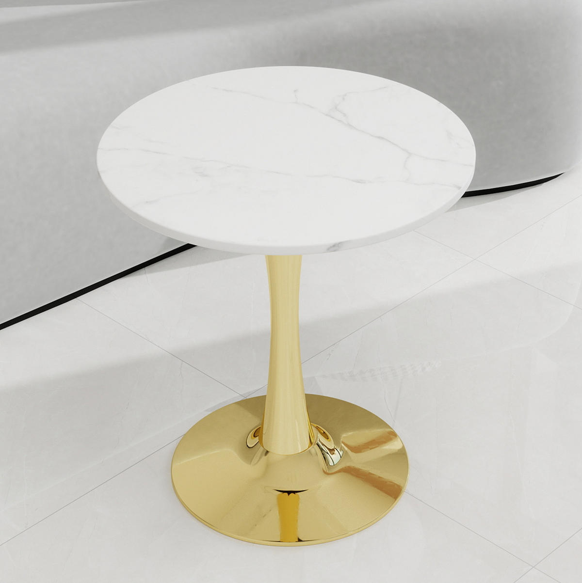 COUCHTISCH 70,1 cm in Gold-Weiß aus Kunstmarmor–rund und vielseitig - Goldfarben, Stein (70/70/72cm) - Flora Grace