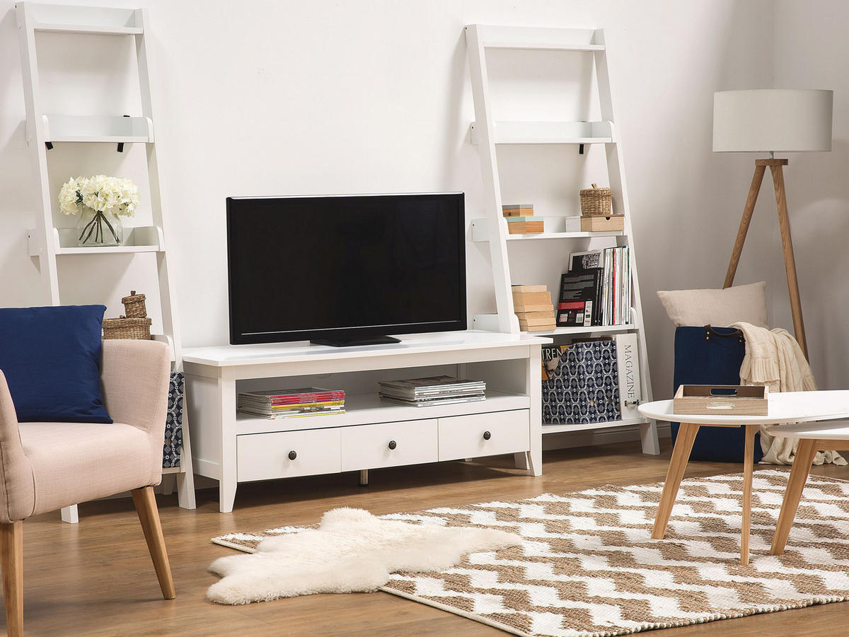 TV-MÖBEL Weiß BERKELEY 50/137/50 cm - Weiß, Holzwerkstoff (137/50/50cm) - Beliani