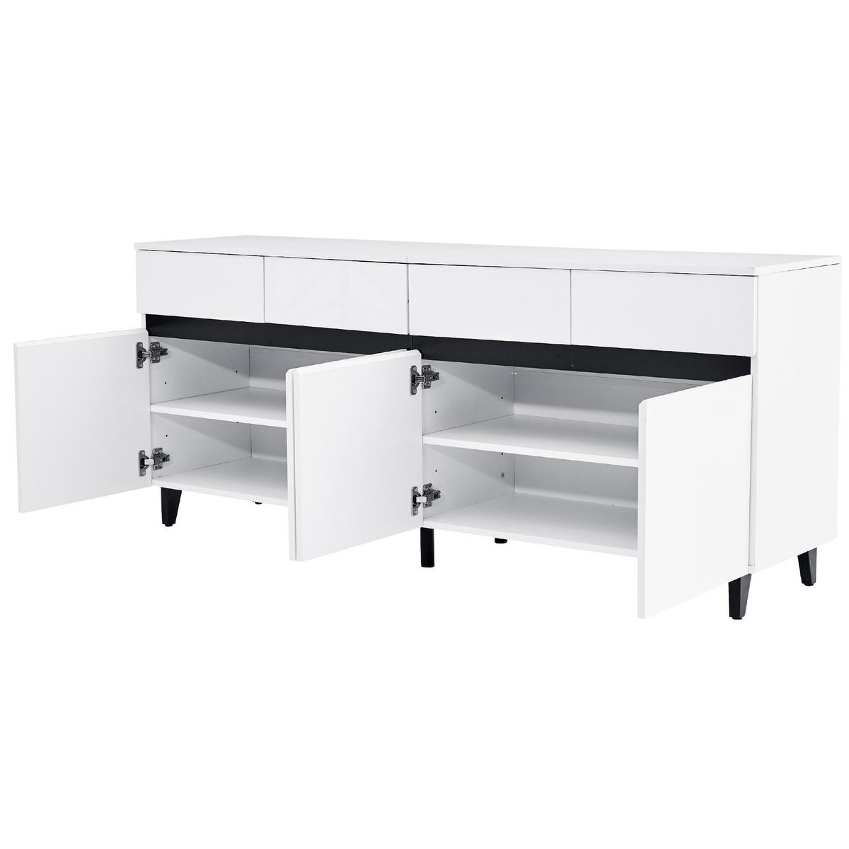 SIDEBOARD 160/40/68 cm in Weiß mit 4 Schubladen und Hochglanz-Front - Weiß, Holzwerkstoff (160/68/40cm) - Flora Grace