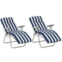 2 x Klappstühle Gartenstuhl Sonnenliege Armlehne klappbar 5 Positionen Auflage Blau 60 x 75 x 102 cm - Blau, Metall (60/102/75cm)