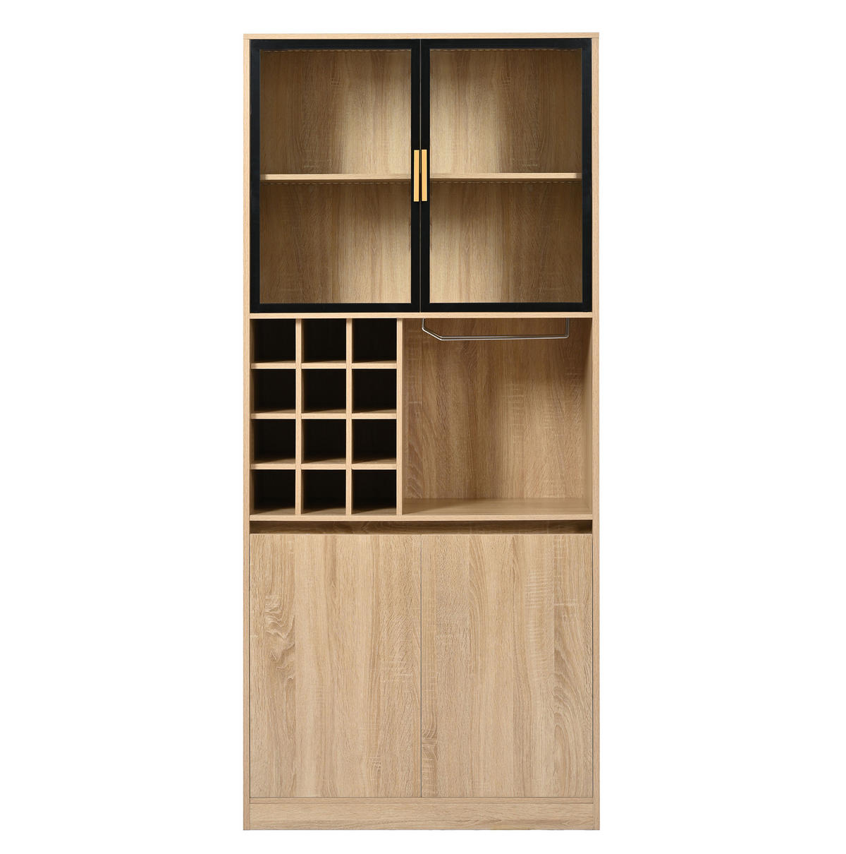 VITRINE 180 cm aus MDF mit Glastüren und LED-Beleuchtung Natur - Naturfarben, Holzwerkstoff (80/180/40cm) - Modenvie