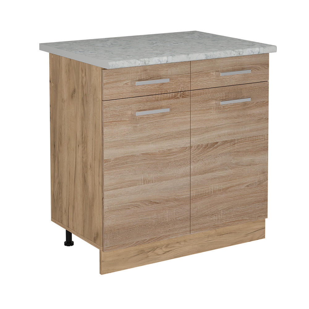 KÜCHENUNTERSCHRANK R-Line Sonoma 80 cm AP Marmor - Honigeiche/Eiche Wotan, Holzwerkstoff (80/81.6/60cm) - Vicco