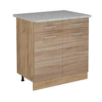KÜCHENUNTERSCHRANK R-Line Sonoma 80 cm AP Marmor - Honigeiche/Eiche Wotan, Holzwerkstoff (80/81.6/60cm) - Vicco
