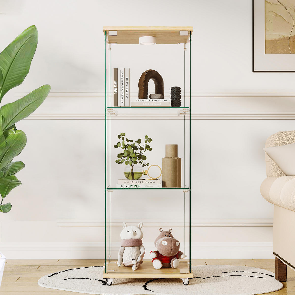 GLASVITRINE 36,5/42,5/120 cm naturfarben aus MDF und Glas mit LED-Beleuchtung - Naturfarben, Holzwerkstoff (42.5/120/36.5cm) - OKWISH