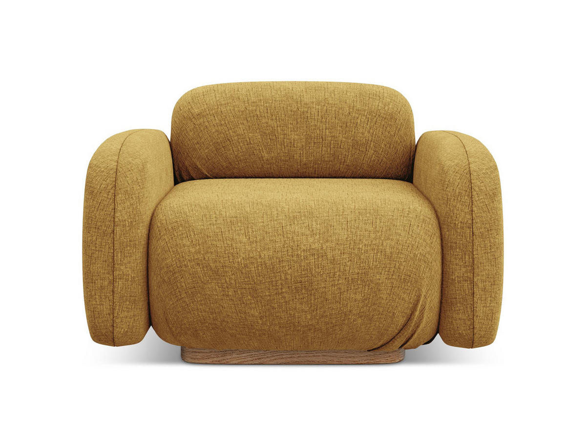 SESSEL Chenille Stoff Gelb - Currygelb/Gelb, Holz/Textil (110/73/95cm) - Makamii