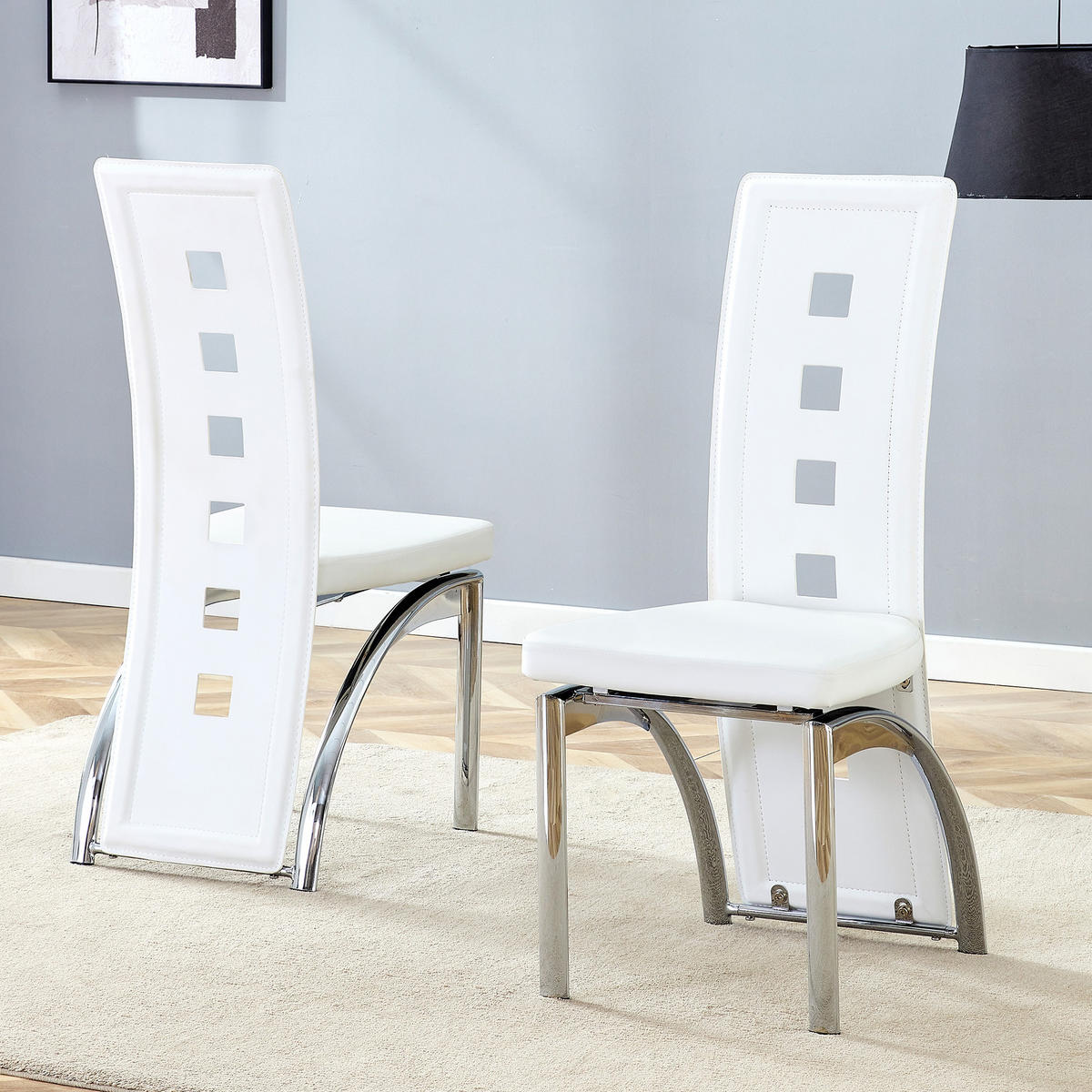 STUHL-SET DE-36590 2 Stück mit PU-Bezug und Metallbeinen Weiß - Weiß, Metall (49/102.5/43cm) - ComfortXL