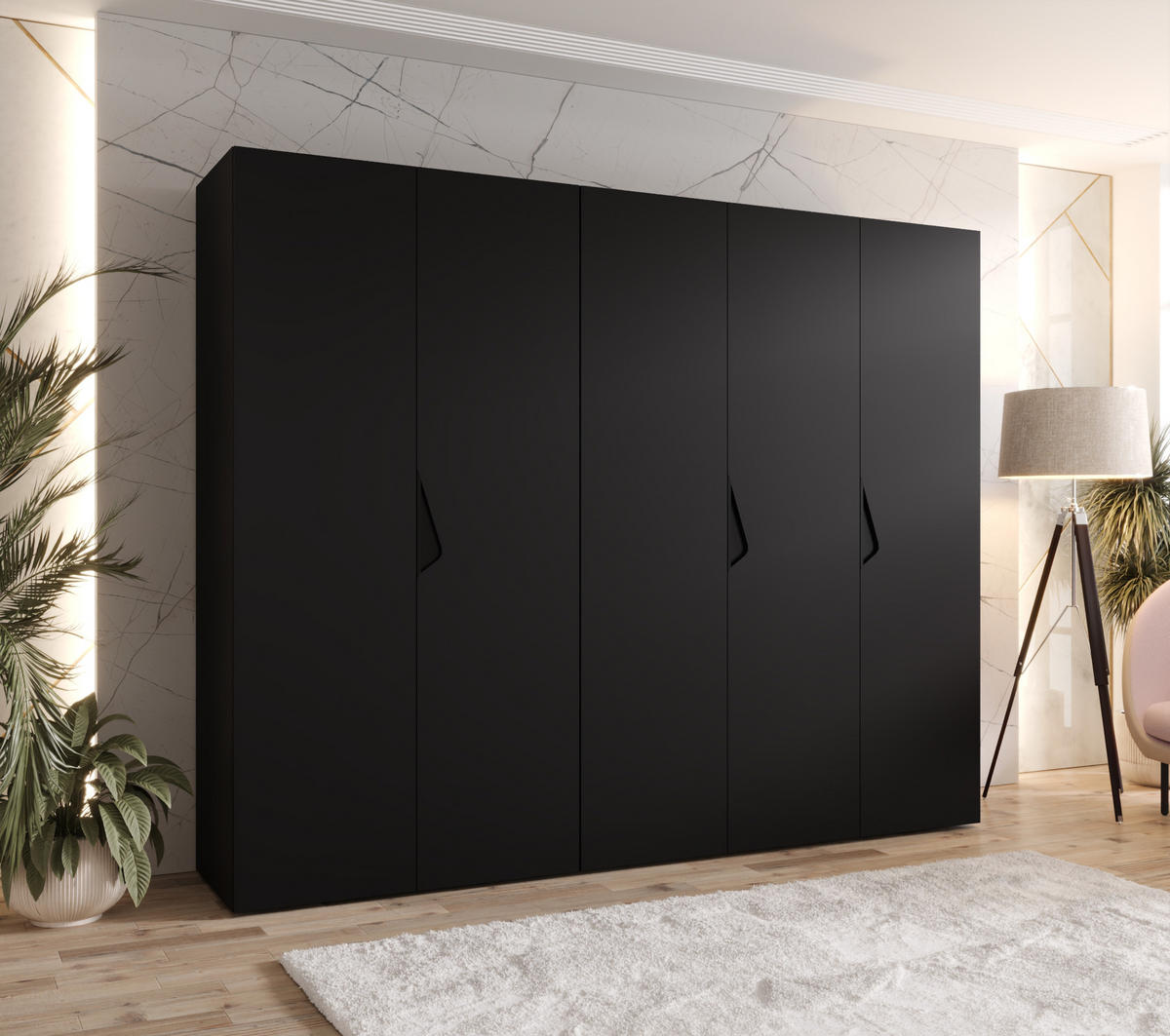 DREHTÜRENSCHRANK 202/250/52 5-türig - Schwarz, Holz/Metall (250/202/52cm) - Abiks Möbel