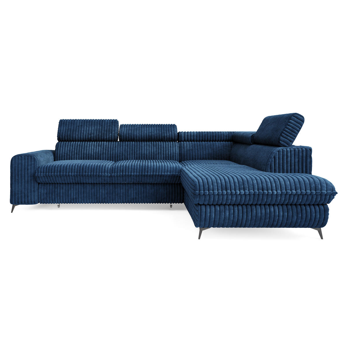 ECKSOFA VELISS Blau Kordstoff mit Schlaffunktion - Blau, Holz (255/193cm) - MASSENO