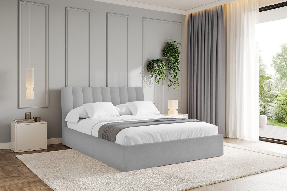 POLSTERBETT mit Bettkasten und Lattenrost, Boxbett ohne Matratze - ILAN 180x200 Grau - Hellgrau, Holzwerkstoff/Textil (180/200cm) - ALTDECOR
