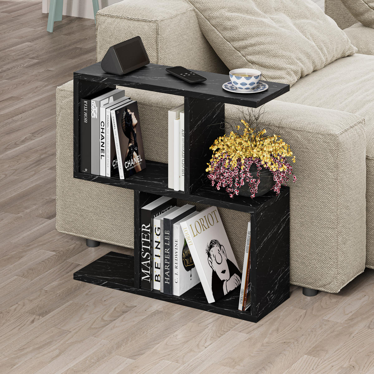 BEISTELLTISCH Homemania Schwarzer Marmoreffekt matt 60/19,5/60 cm - Graphitfarben, Holzwerkstoff (19.5/60/60cm) - Decortie