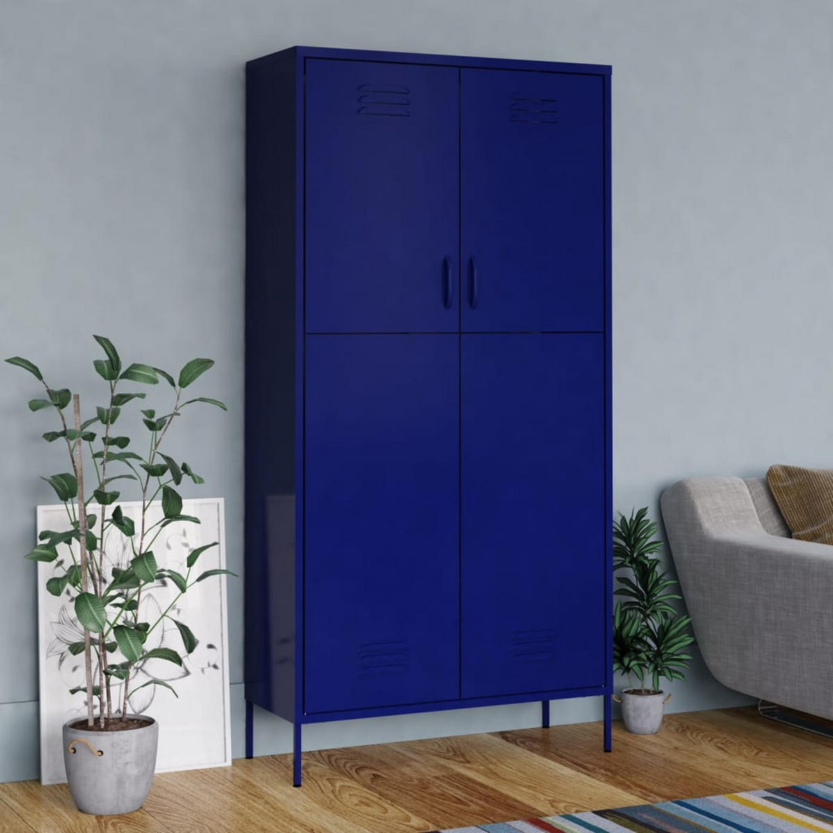 KLEIDERSCHRANK 2-Türig mit 4 verstellbaren Fächern 90/50/180 cm aus Stahl Marineblau - Blau, Metall (90/180/50cm) - vidaXL