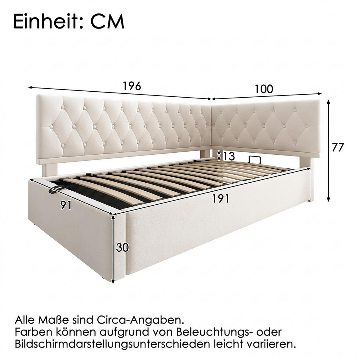 POLSTERBETT 90/190 cm Beige mit hydraulischem Stauraum, ohne Matratze - Beige, Holz/Textil (90/190cm) - Oxeza