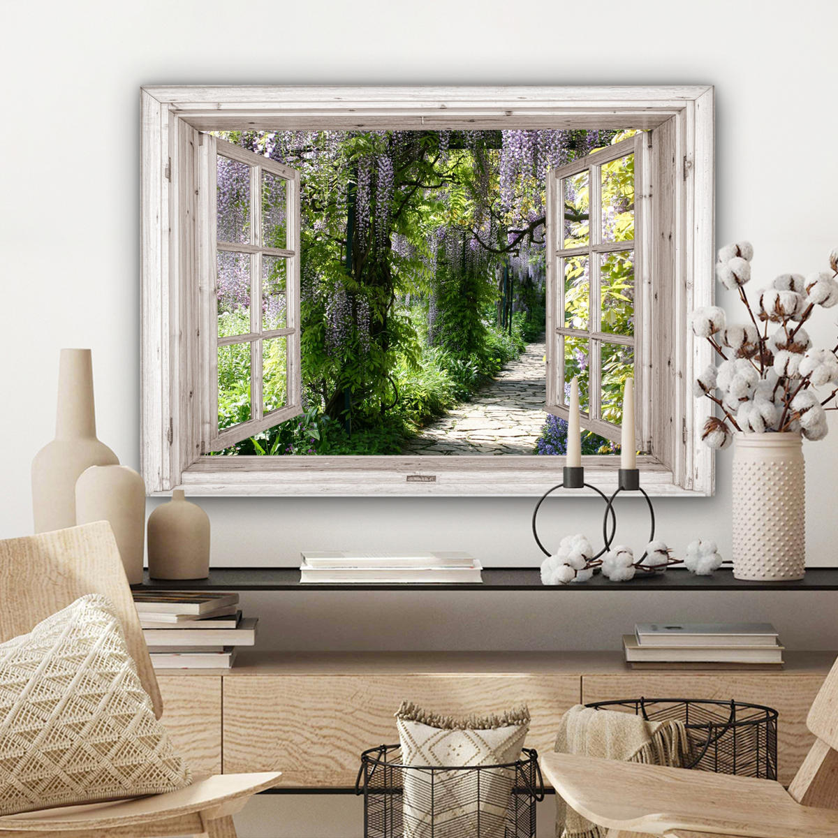 LEINWANDBILD Blauer Regen - Blumen - Aussicht - Baum - Frühling Wandbilder 80x60 cm - Grün, Textil (80/60cm) - MuchoWow