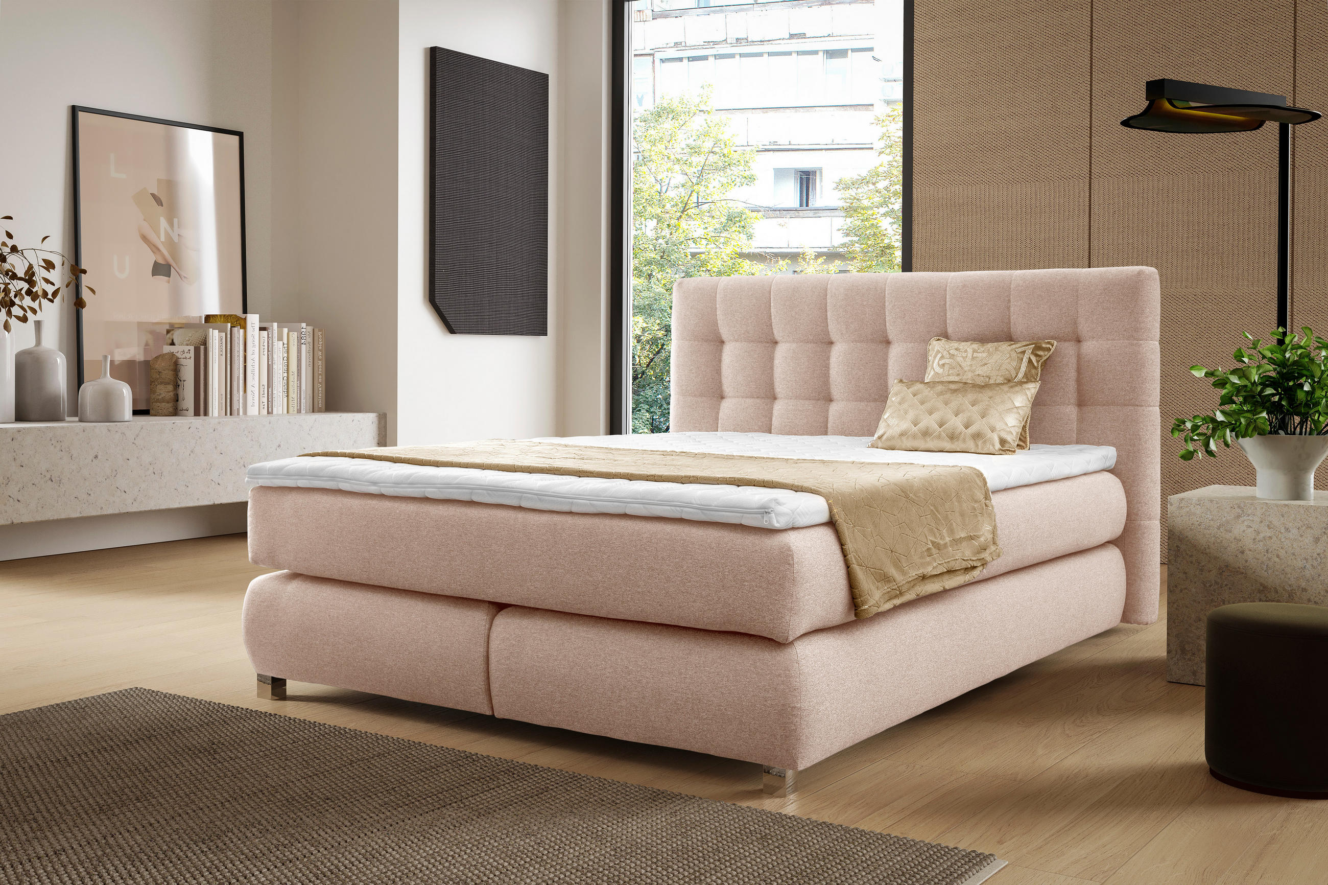 BOXSPRINGBETT BLAKE Bonellmatratze Topper 200x200 Beige - Beige, Holz (200/200cm) - Furnistar