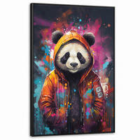 LEINWAND Bilder mit Rahmen - Panda - Jacke - Graffiti - Orange - 80x120 - Orange, Textil (80/120cm) - MuchoWow