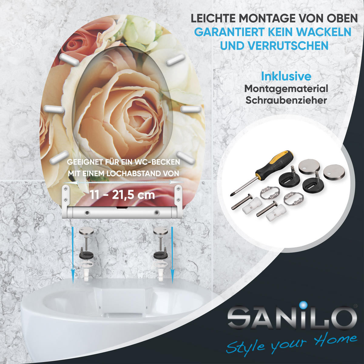 WC-SITZ mit Absenkautomatik & Top Fix Rosa Rose - Pink, Holzwerkstoff (37.7/5.5/48cm) - Sanilo