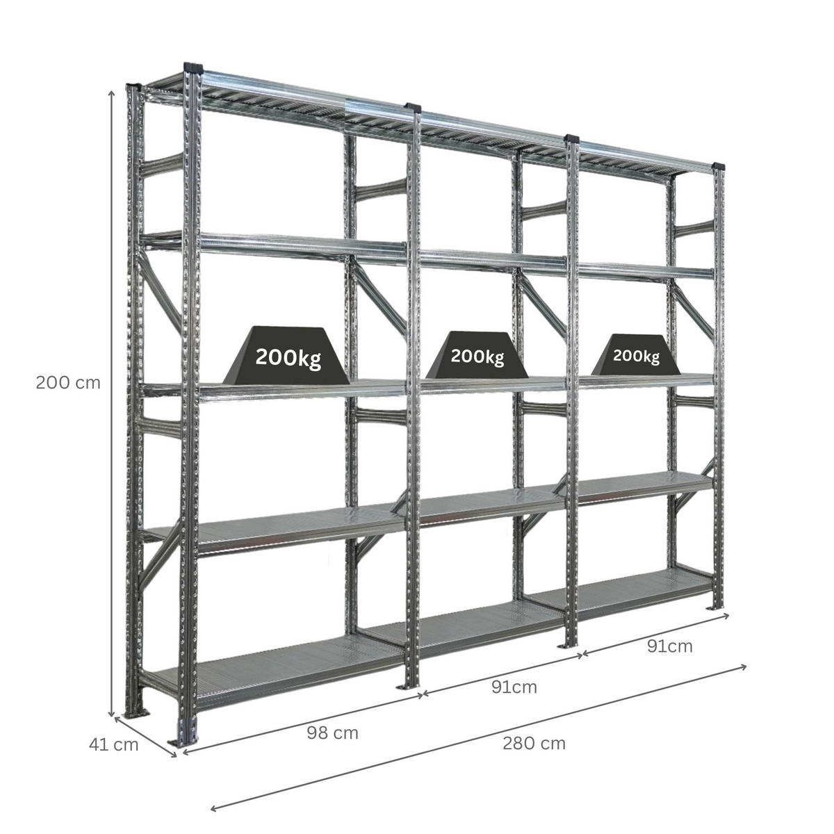 FACHBODENREGAL PROXIMO 200x270x40cm 5 Ebenen Beidseitig nutzbar Verzinkt - Silberfarben, Metall (270/200/40cm) - PROREGAL