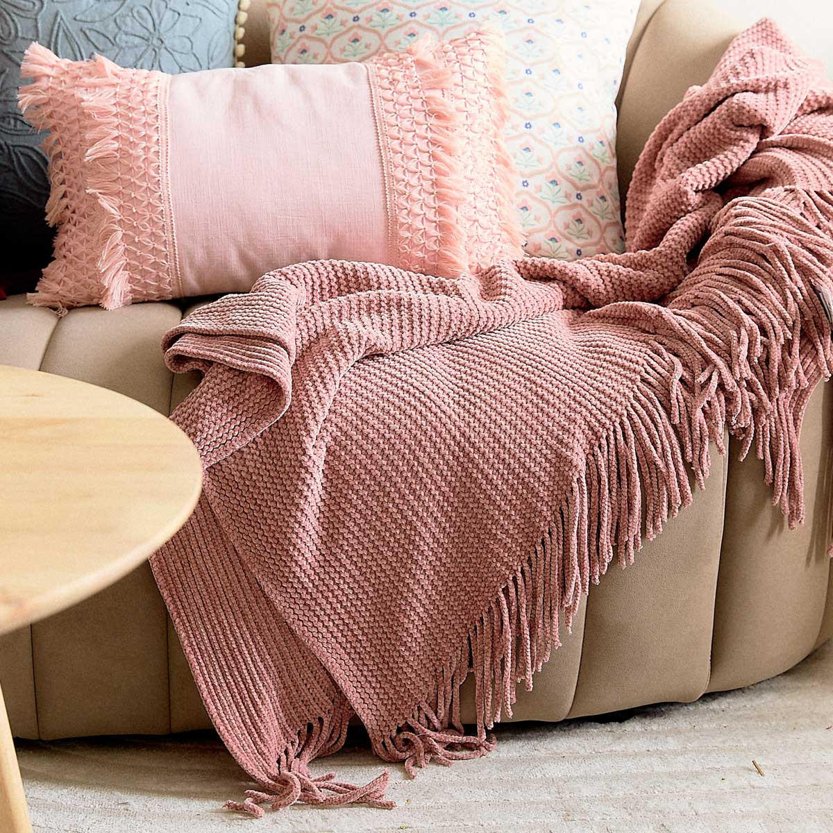 DECKE Chenille rosa 130/170 cm - Rosa, Textil (130/170cm) - Homla