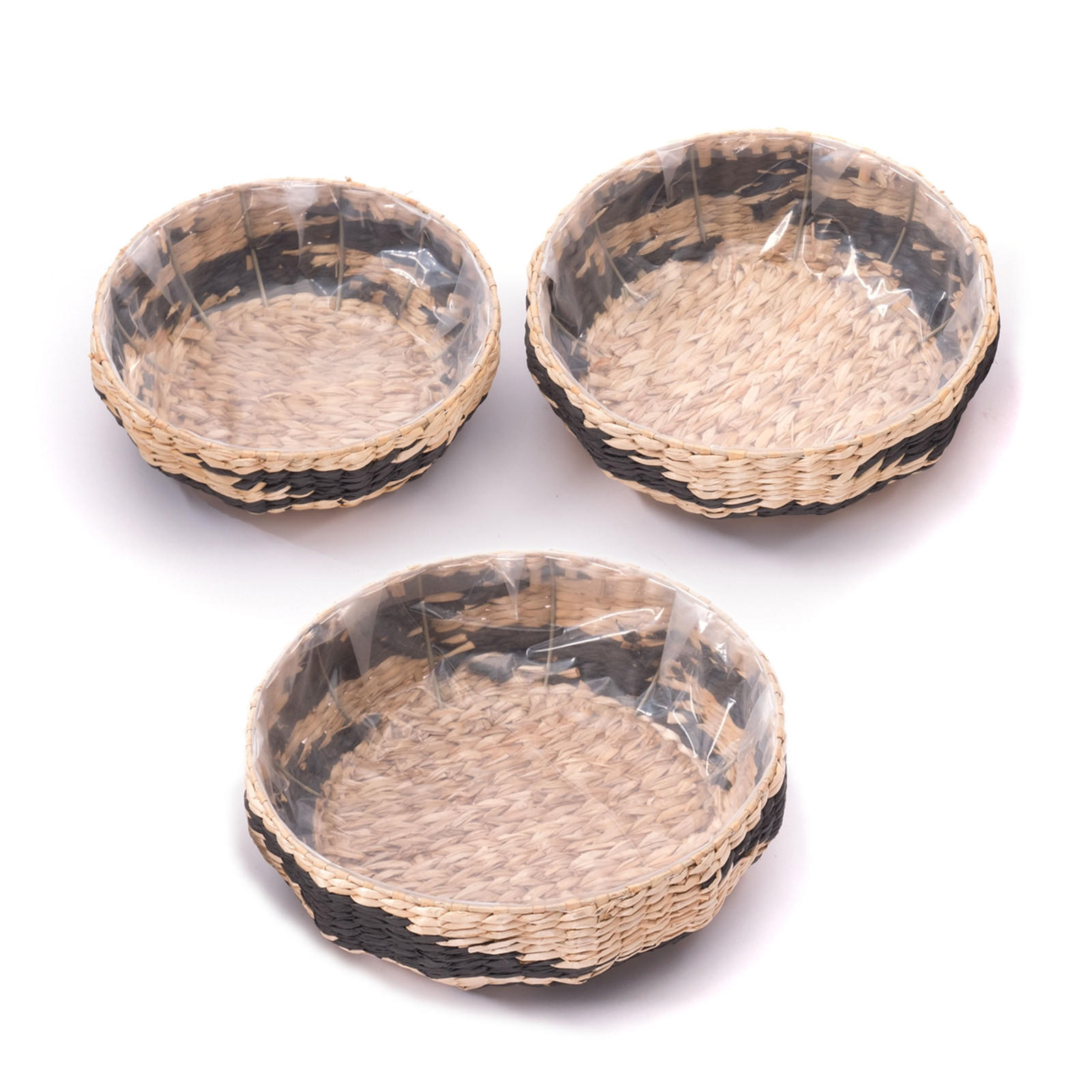 KORB-SET Taja 3-teilig verschiedene Größen, wasserdicht natur-schwarz - Silberfarben, Naturmaterialien (12cm) - CREEDWOOD