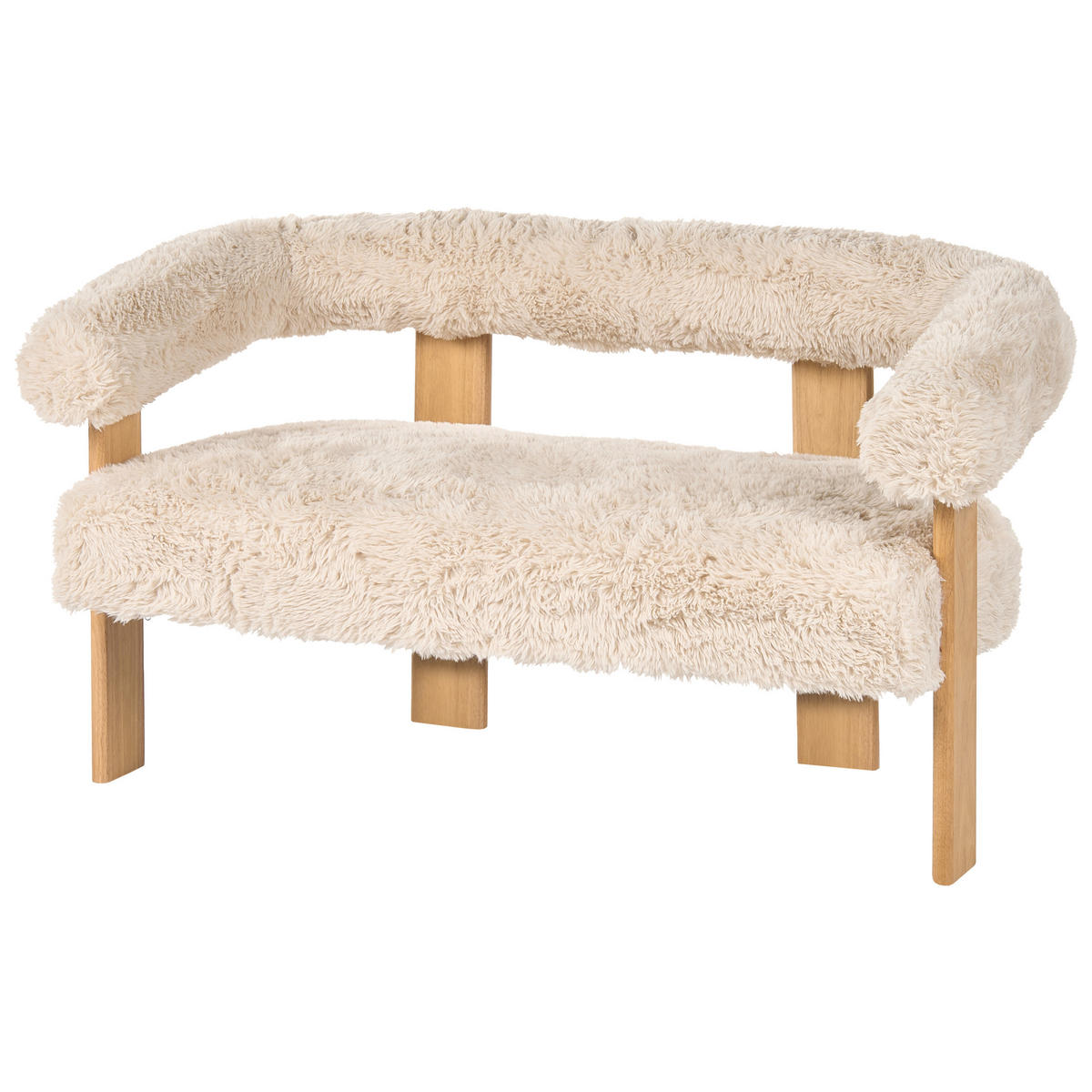 2-SITZER-SOFA Webpelz Cremeweiß/Hellbraun Ilbro - Creme, Textil (138/76/68cm) - Beliani