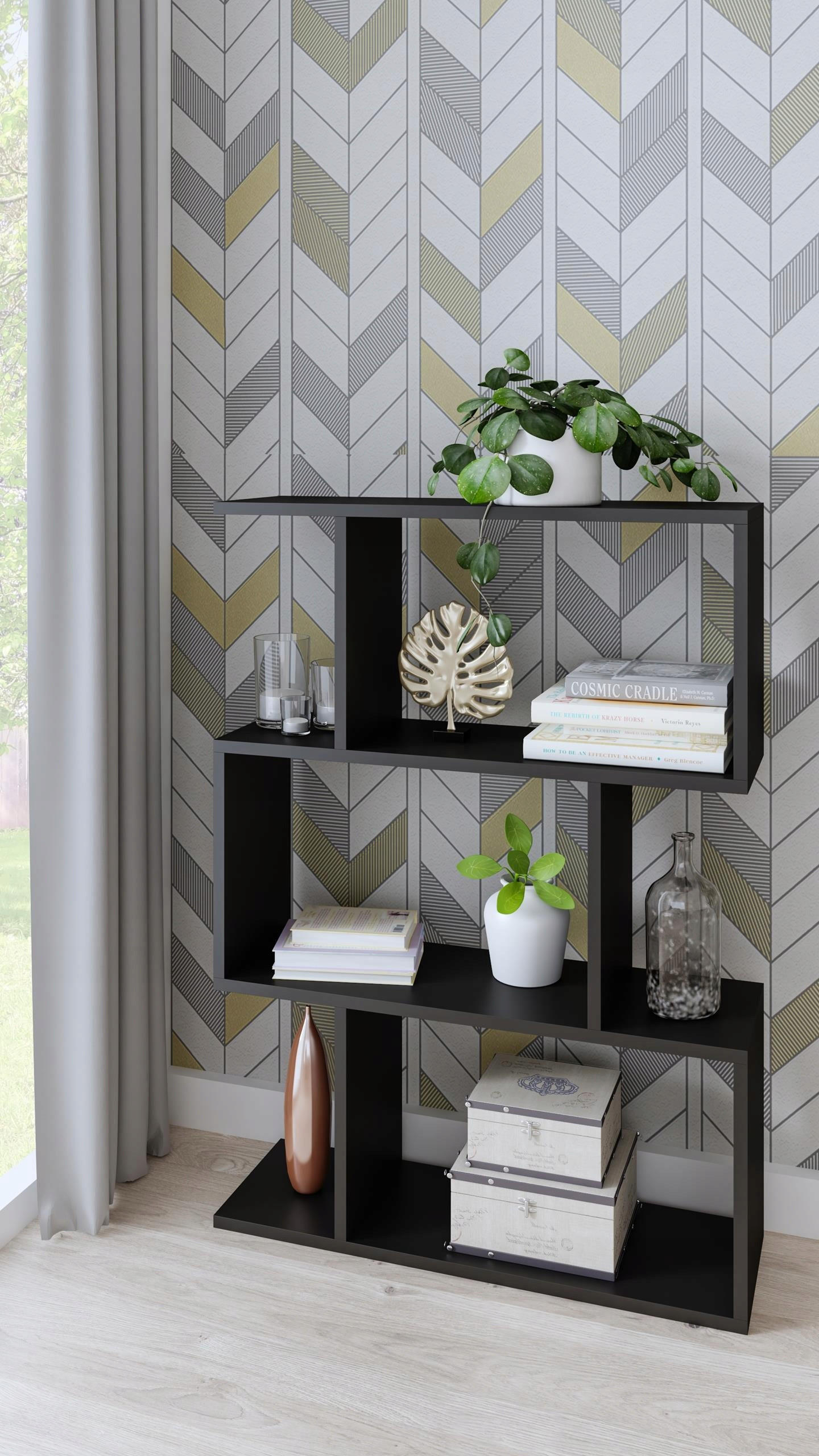 BÜCHEREGAL BASK 3 Schwarz 76,4/28/107 cm - Schwarz, Holzwerkstoff (76.4/107/28cm) - Matkam Möbel