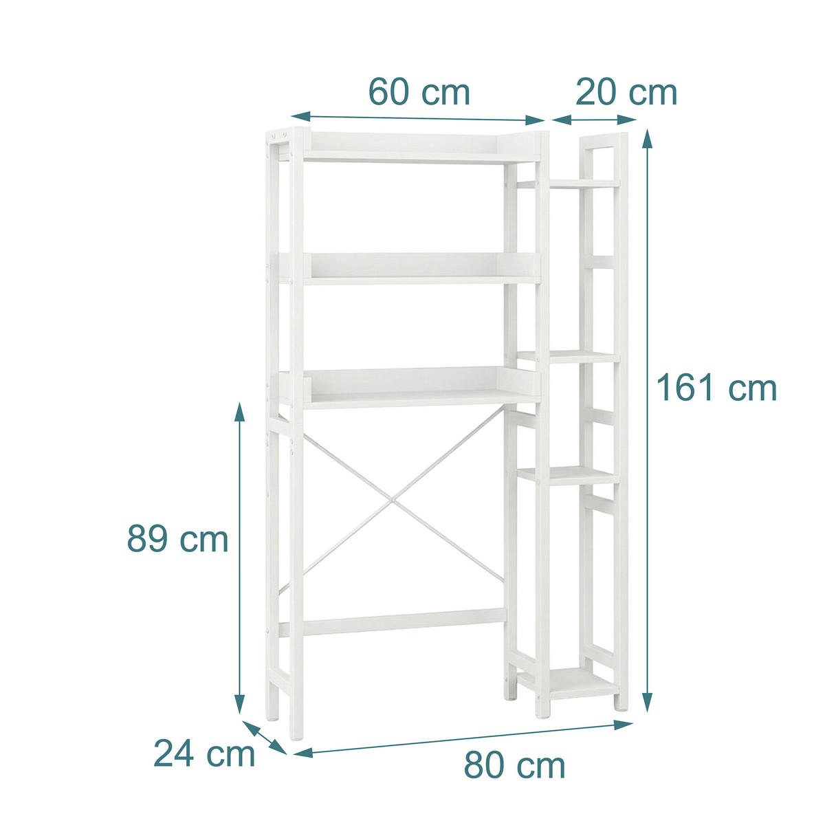 TOILETTENREGAL - Weiß, Holzwerkstoff/Metall (80/161/24cm) - Relaxdays
