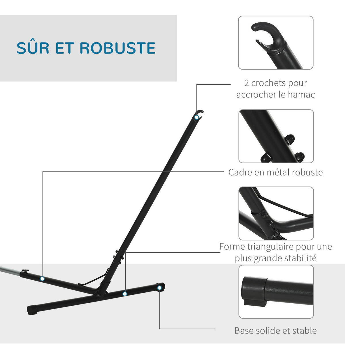 HÄNGEMATTENGESTELL DE-15338 Länge verstellbar 308–380 cm Schwarz - Schwarz, Metall (388/109/116cm) - ComfortXL
