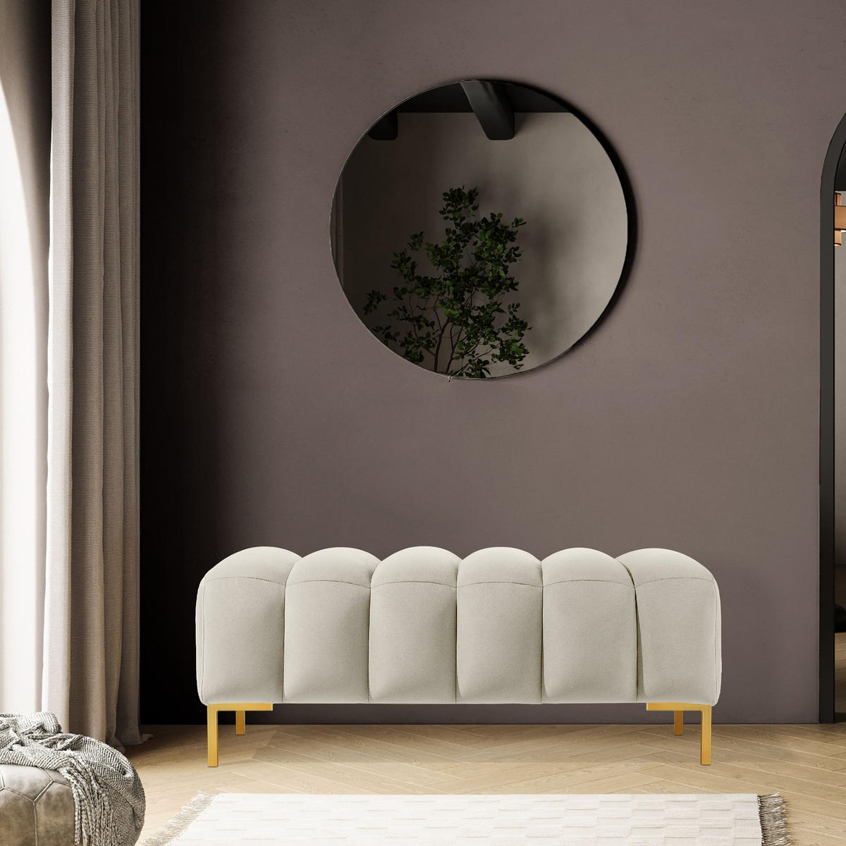 SITZHOCKER Polsterhocker PECCO, Veloursstoff - Goldfarben/Creme, Holz/Textil (120/50/50cm) - KONSIMO®