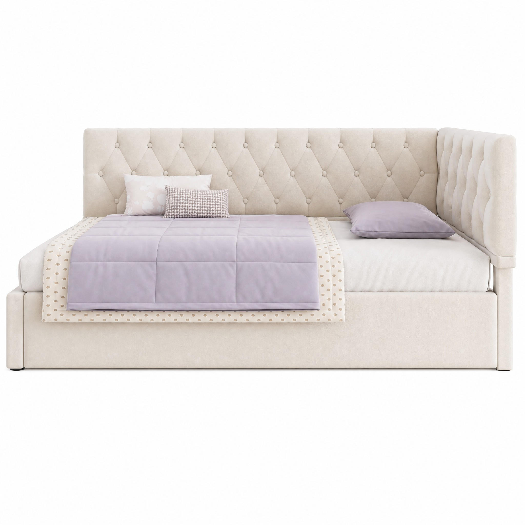 BETT mit Bettkasten 90x200 cm Samt Beige - Beige, Metall (90/200cm) - Meubliv