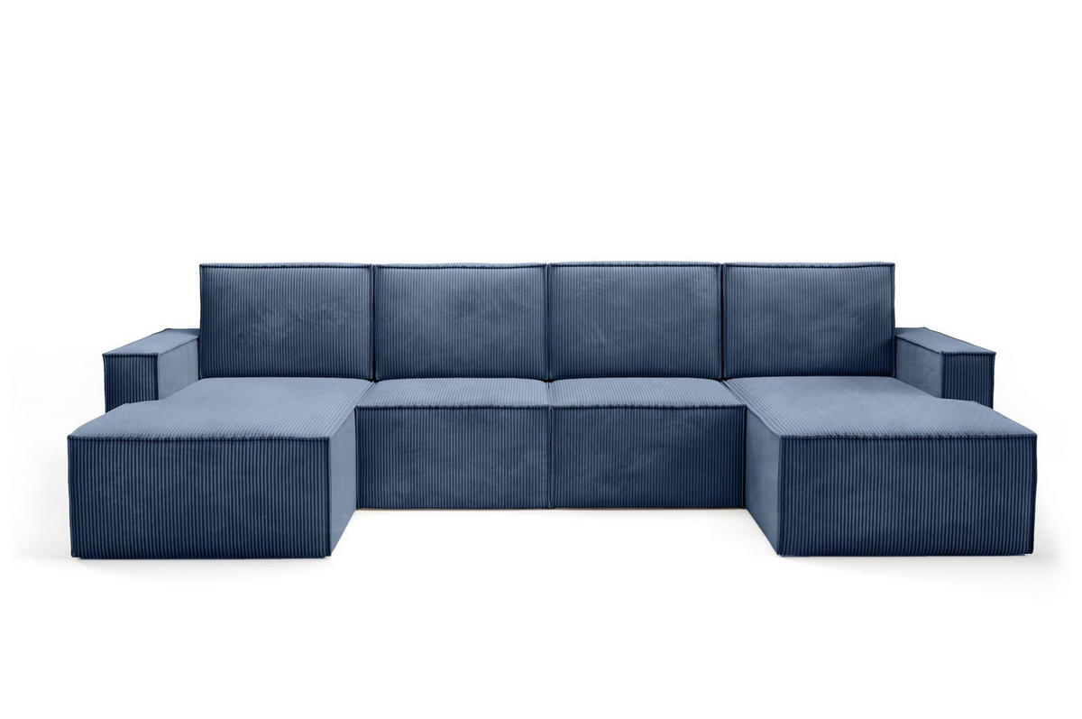 WOHNLANDSHAFT Orto Dunkelblau - Dunkelblau, Holzwerkstoff/Textil (320/93/142cm) - Bettso